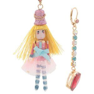NWT BETSEY JOHNSON Christmas Pink Nutcracker Doll & Heart Mismatched Earrings